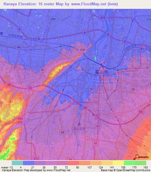 Kanaya,Japan Elevation Map