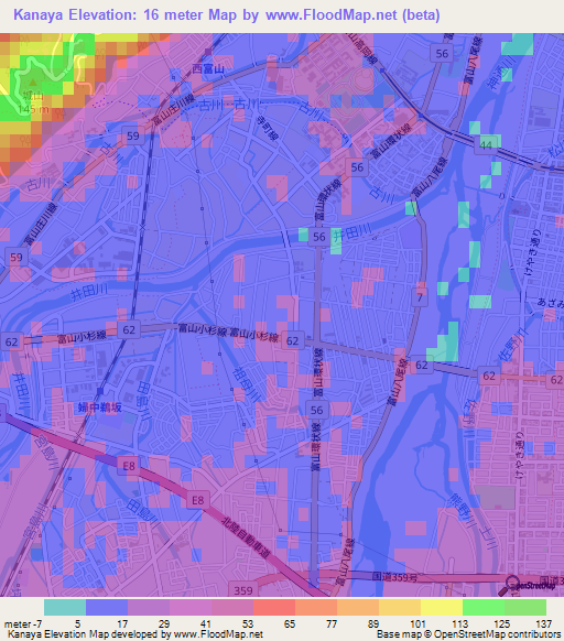 Kanaya,Japan Elevation Map