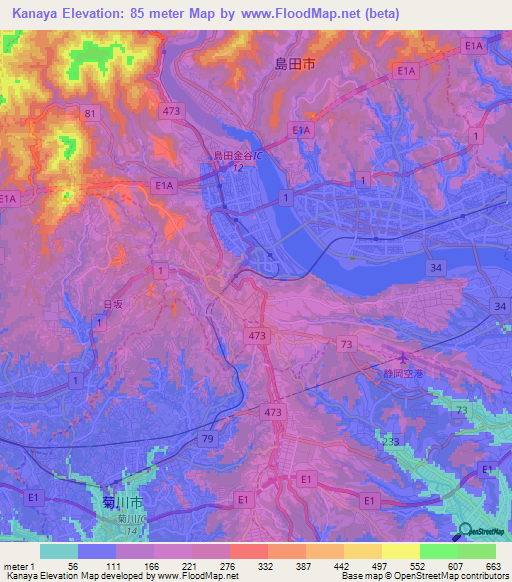 Kanaya,Japan Elevation Map