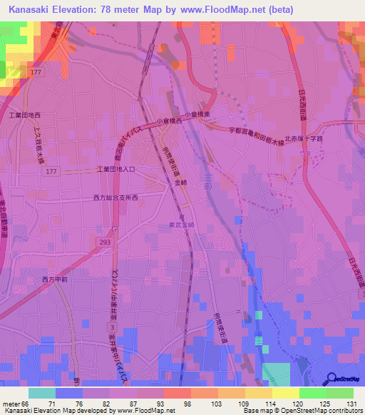 Kanasaki,Japan Elevation Map