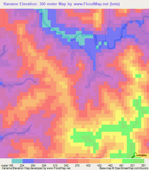 Kaname,Japan Elevation Map