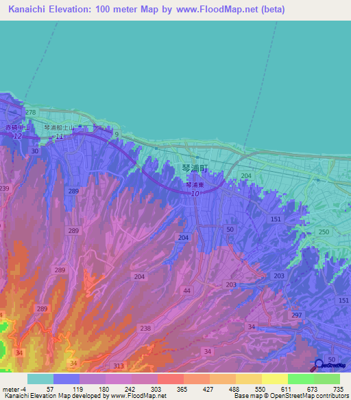Kanaichi,Japan Elevation Map