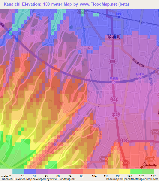 Kanaichi,Japan Elevation Map