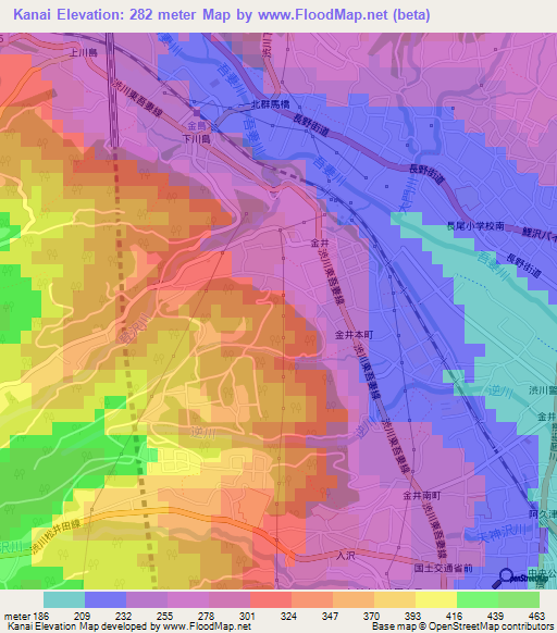 Kanai,Japan Elevation Map
