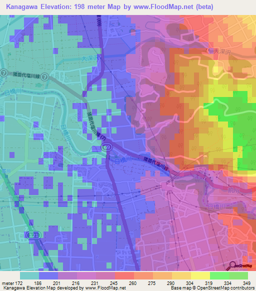 Kanagawa,Japan Elevation Map