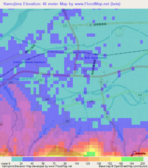 Kamojima,Japan Elevation Map