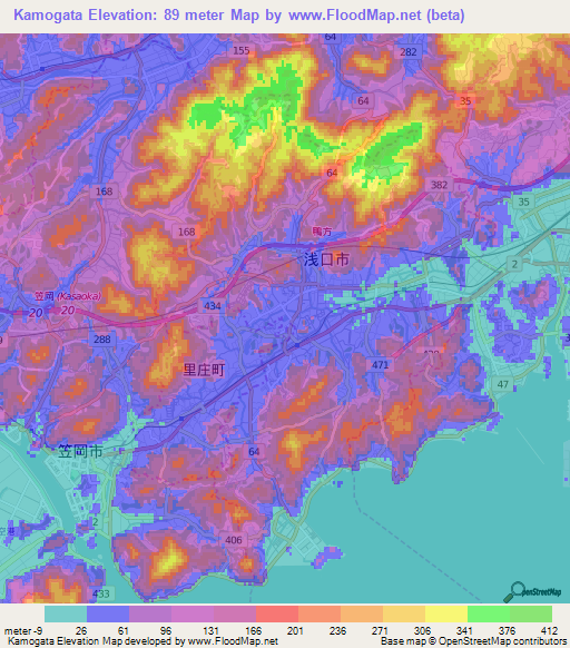 Kamogata,Japan Elevation Map