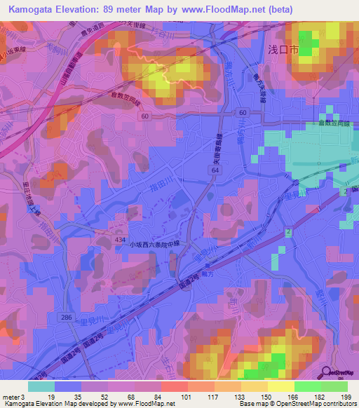 Kamogata,Japan Elevation Map