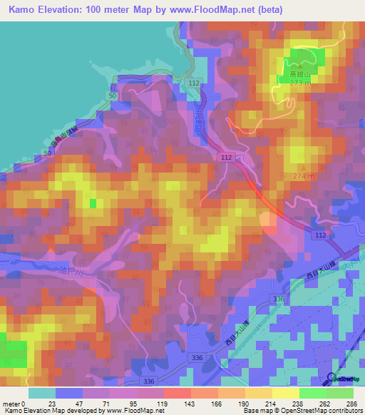 Kamo,Japan Elevation Map