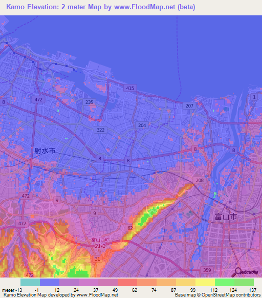 Kamo,Japan Elevation Map