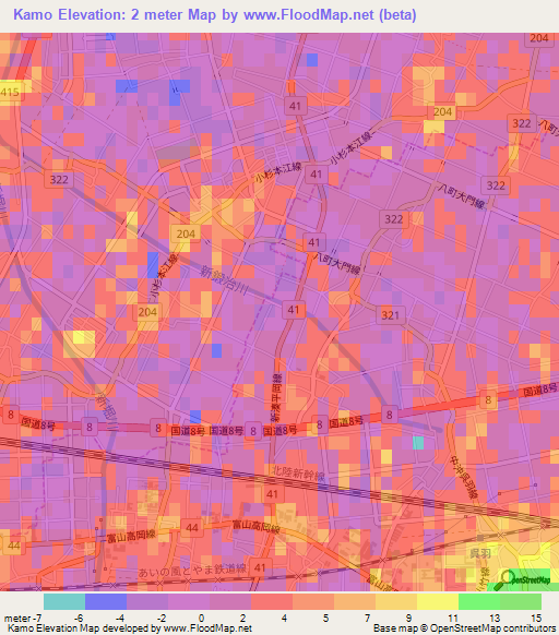Kamo,Japan Elevation Map