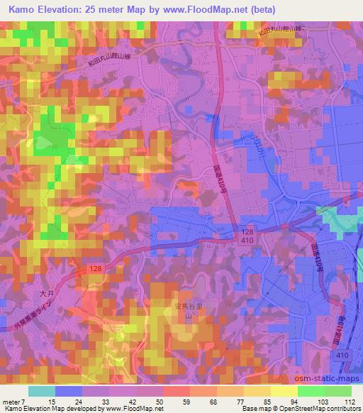 Kamo,Japan Elevation Map
