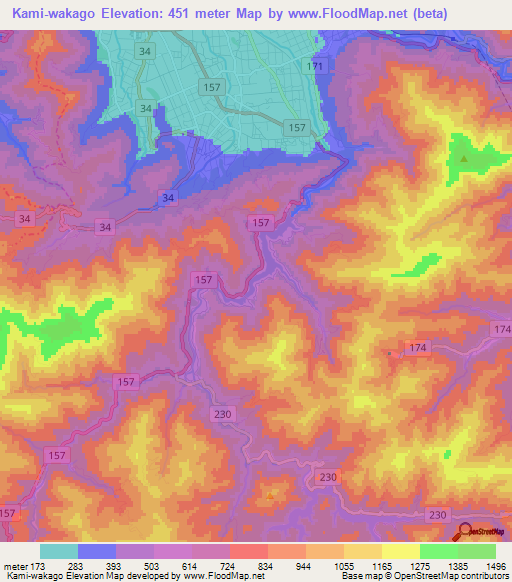 Kami-wakago,Japan Elevation Map