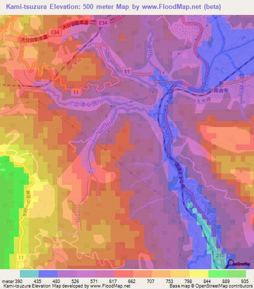 Kami-tsuzura,Japan Elevation Map