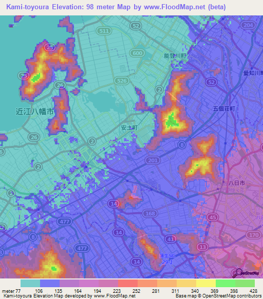 Kami-toyoura,Japan Elevation Map