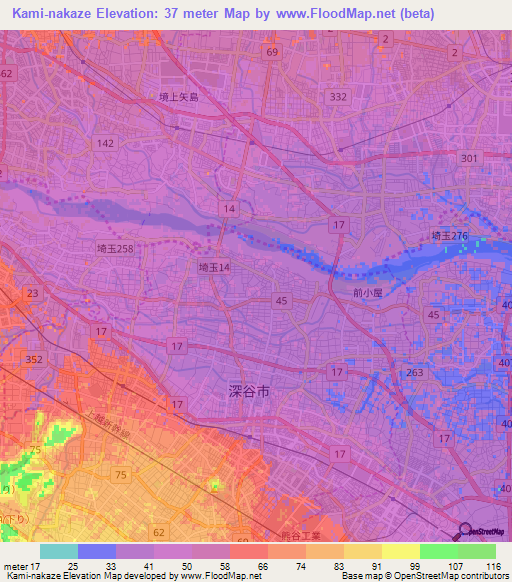 Kami-nakaze,Japan Elevation Map