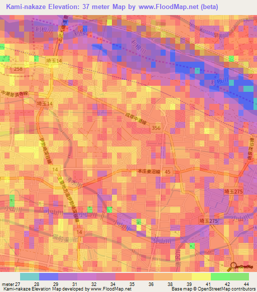 Kami-nakaze,Japan Elevation Map