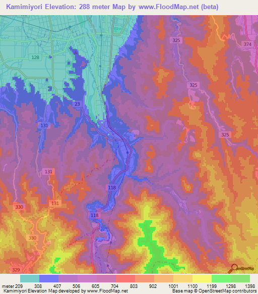 Kamimiyori,Japan Elevation Map