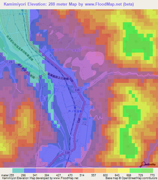 Kamimiyori,Japan Elevation Map
