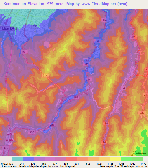 Kamimatsuo,Japan Elevation Map