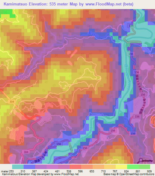 Kamimatsuo,Japan Elevation Map