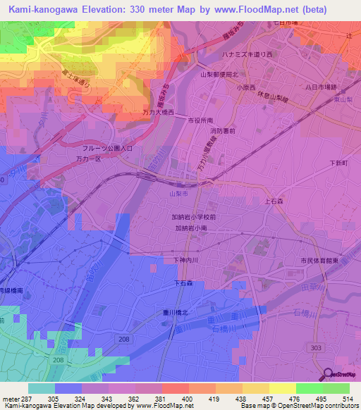 Kami-kanogawa,Japan Elevation Map