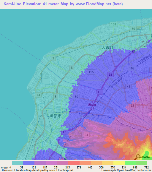 Kami-iino,Japan Elevation Map