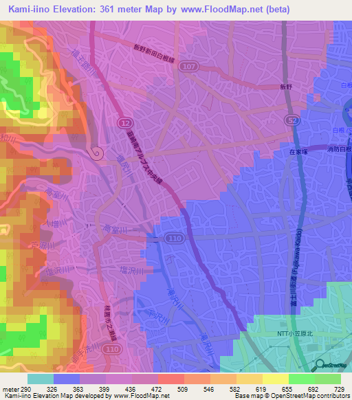 Kami-iino,Japan Elevation Map