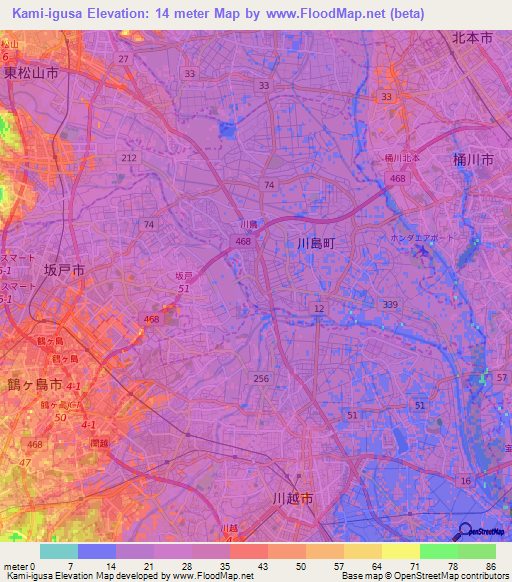 Kami-igusa,Japan Elevation Map