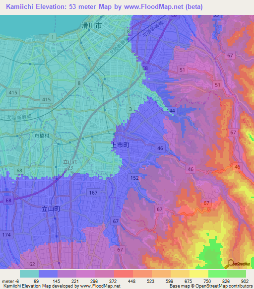 Kamiichi,Japan Elevation Map