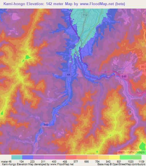Kami-hongo,Japan Elevation Map