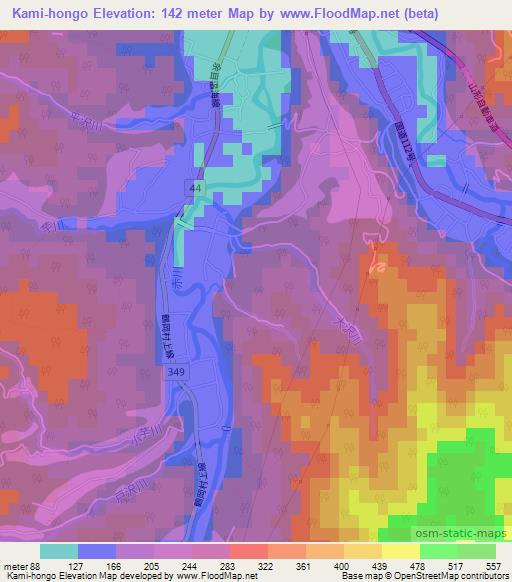 Kami-hongo,Japan Elevation Map