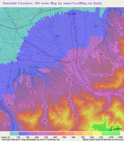 Kamidaki,Japan Elevation Map