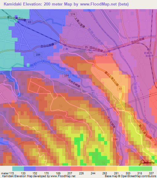 Kamidaki,Japan Elevation Map