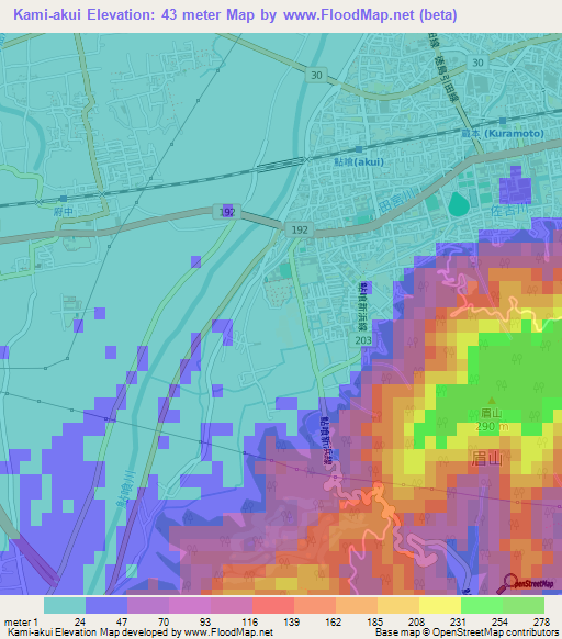 Kami-akui,Japan Elevation Map