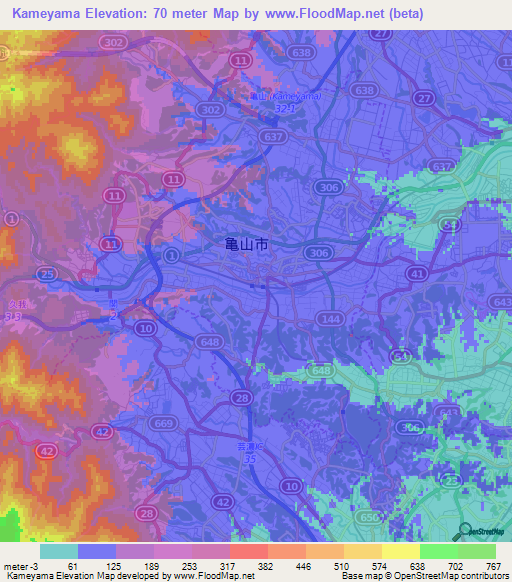 Kameyama,Japan Elevation Map