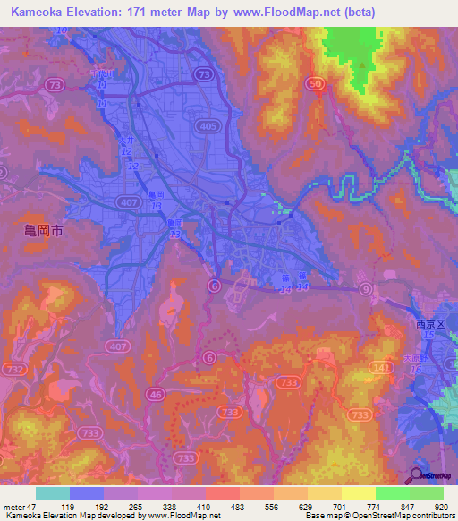 Kameoka,Japan Elevation Map