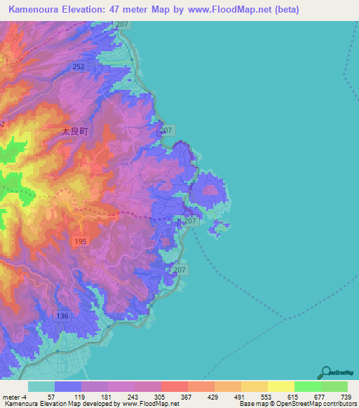 Kamenoura,Japan Elevation Map