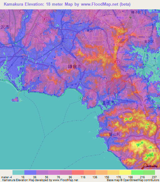 Kamakura,Japan Elevation Map