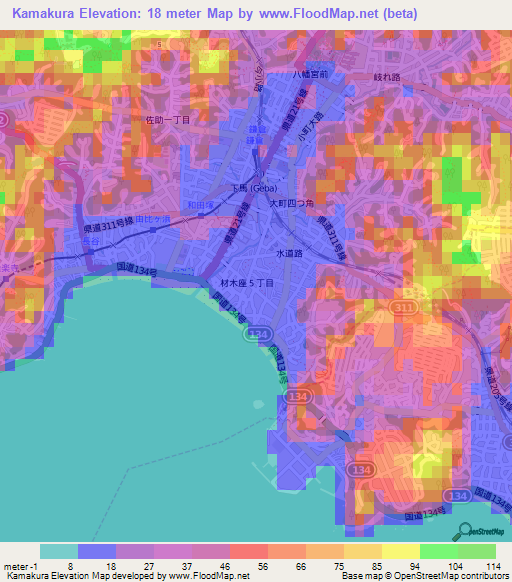Kamakura,Japan Elevation Map