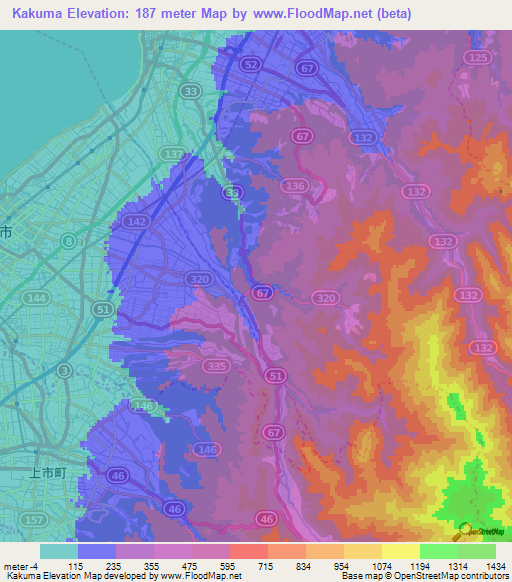 Kakuma,Japan Elevation Map