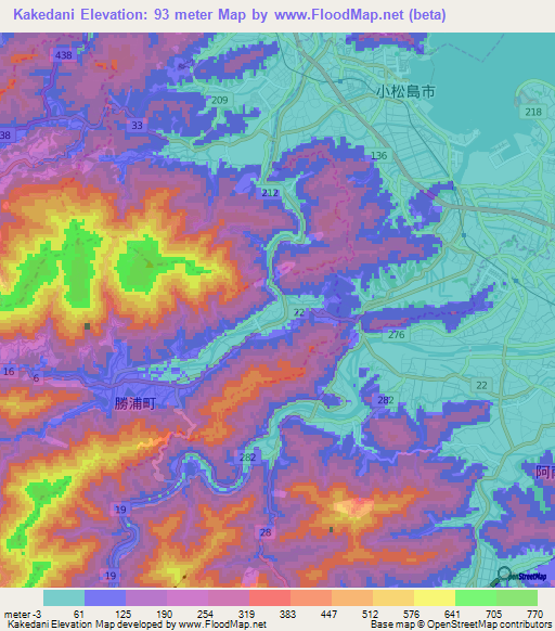 Kakedani,Japan Elevation Map
