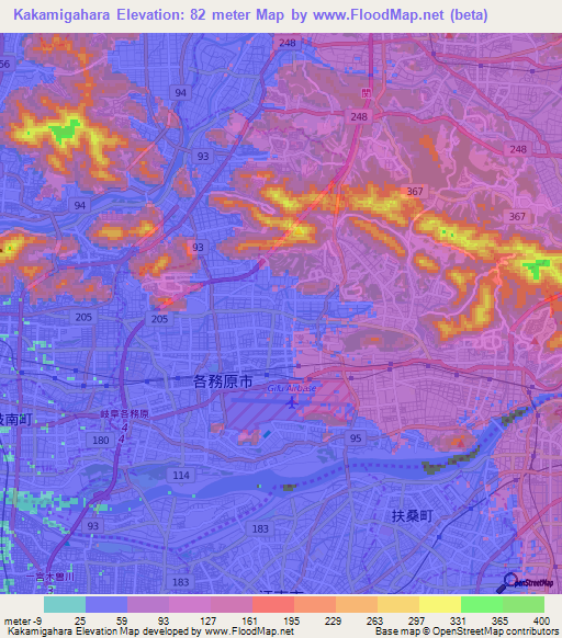 Kakamigahara,Japan Elevation Map