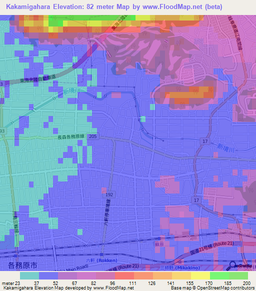 Kakamigahara,Japan Elevation Map