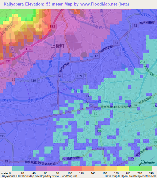 Kajiyabara,Japan Elevation Map