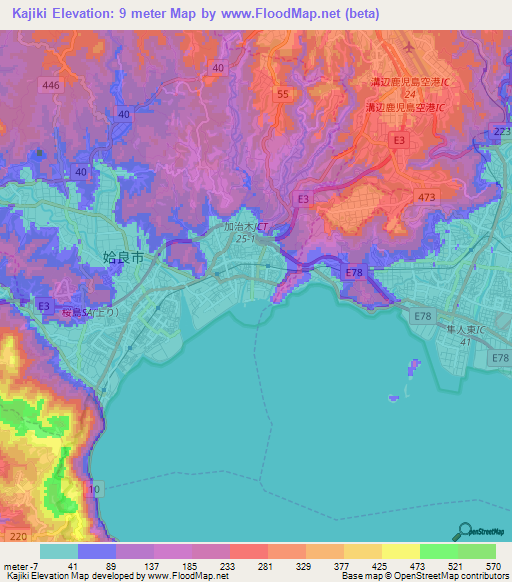Kajiki,Japan Elevation Map