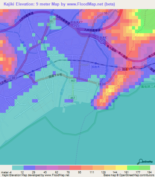 Kajiki,Japan Elevation Map