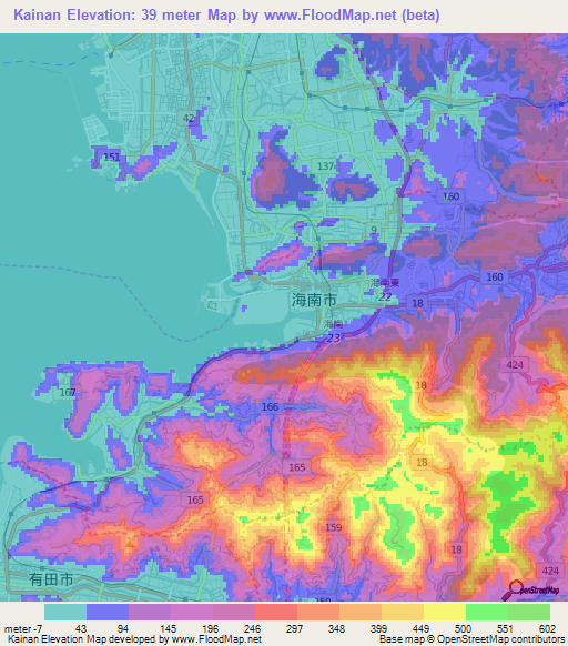 Kainan,Japan Elevation Map