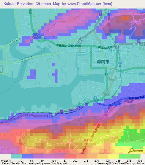Kainan,Japan Elevation Map