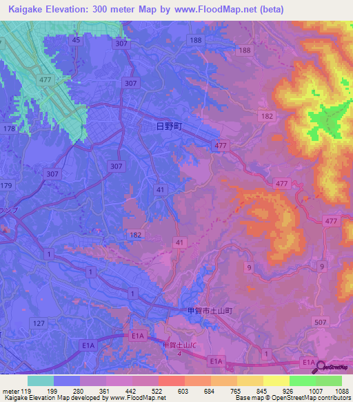 Kaigake,Japan Elevation Map